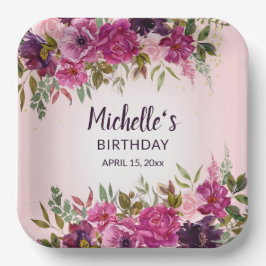  Roze Paarse Floral - Vrouwendag Papieren Bordje