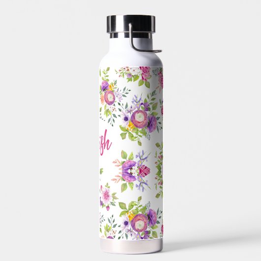 Roze Paarse Floral Waterverf op maat Waterfles (Links)