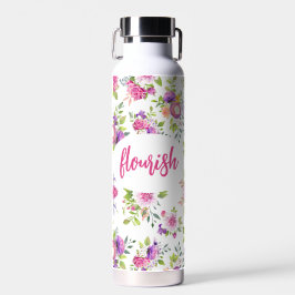 Roze Paarse Floral Waterverf op maat Waterfles