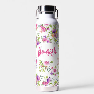 Roze Paarse Floral Waterverf op maat Waterfles