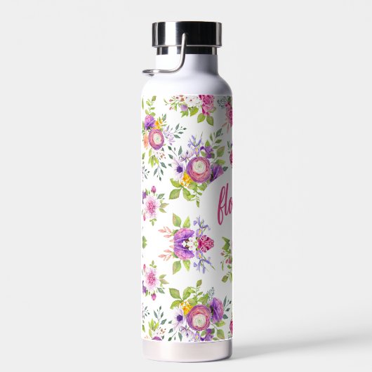 Roze Paarse Floral Waterverf op maat Waterfles (Rechts)