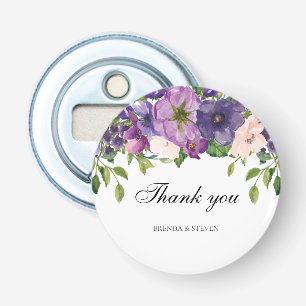 Roze Paarse Floral Waterverf Weddenschap Hartelijk Button Flesopener