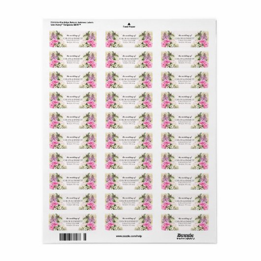 Roze Paarse Floral Weddenschap Terugkeeradres labe Etiket (Full Sheet)