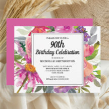 Roze Paarse Floral Women's 90th Birthday