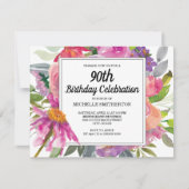 Roze Paarse Floral Women's 90th Birthday Kaart (Voorkant)