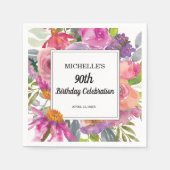 Roze Paarse Floral Women's 90th Birthday Servet (Voorkant)
