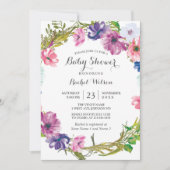 Roze Paarse Floral Wreator Baby shower Invitation Kaart (Voorkant)