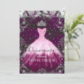 Roze paarse florale glitter Quinceanera Kaart (Staand voorkant)