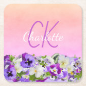 Roze paarse florale naam monogram script kartonnen onderzetters (Voorkant)