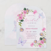 Roze paarse florale waterverf vrijgezellenfeest kaart (Voorkant / Achterkant)