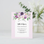 Roze paarse florals budget verjaardagsuitnodiging (Staand voorkant)