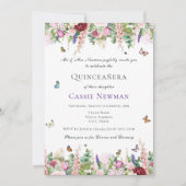 Roze Paarse Florals en Butterflies Quinceañera Kaart (Voorkant)