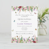 Roze Paarse Florals en Butterflies Quinceañera Kaart (Staand voorkant)