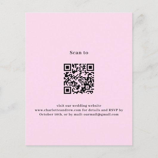Roze paarse florals QR budget bruiloft uitnodiging (Achterkant)