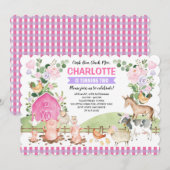 Roze Paarse Florence Boerderij Barnyard Animals Bi Kaart (Voorkant / Achterkant)