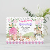 Roze Paarse Florence Boerderij Barnyard Animals Bi Kaart (Staand voorkant)