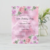 Roze Paarse Florence Waterverf Birthday Party Kaart (Staand voorkant)