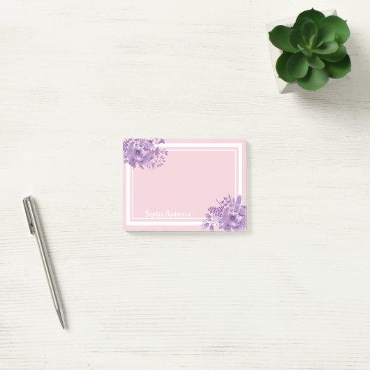 Roze paarse flormonogram post-it® notes (Kantoor)