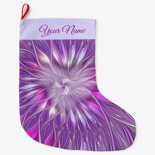 Roze Paarse Flower Star Abstract fractal Art Name Grote Kerstsok (Voorkant)