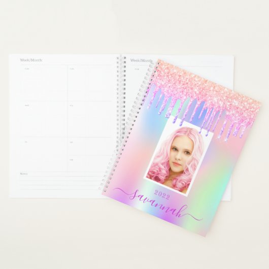 Roze paarse foto holografische naam planner (Display)