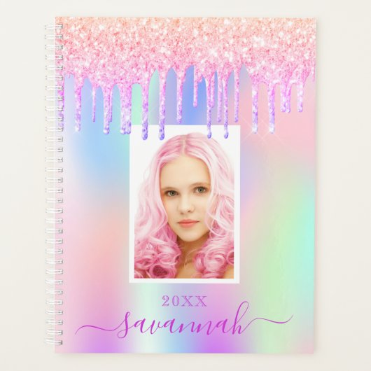 Roze paarse foto naam holografisch planner (Voorkant)