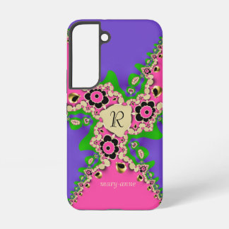 Roze Paarse Fractals Monogram Samsung Galaxy Hoesje