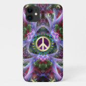 Roze Paarse Fractals Peace Sign iPhone 4 Case (Achterkant)