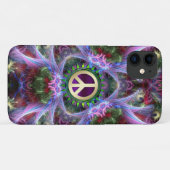 Roze Paarse Fractals Peace Sign iPhone 4 Case (Achterkant (horizontaal))