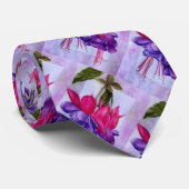 Roze Paarse Fuchsia Flowers in Waterverf Stropdas (Opgerold)