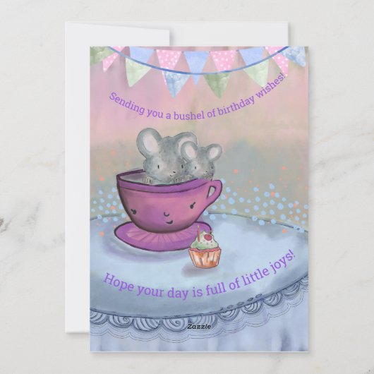 Roze & Paarse Funny Cool Mice Custom Verjaardag Ka Feestdagenkaart (Achterkant)