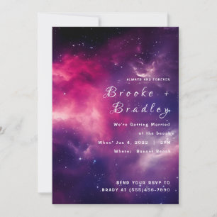Roze Paarse Galaxy Strand Bruiloft Kaart