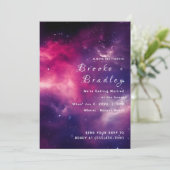 Roze Paarse Galaxy Strand Bruiloft Kaart (Staand voorkant)