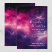 Roze Paarse Galaxy Strand Bruiloft Kaart (Voorkant / Achterkant)