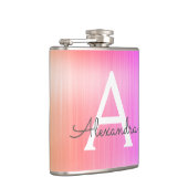 Roze - Paarse Geborsteld Metaal Monogram Naam Heupfles (Rechts)