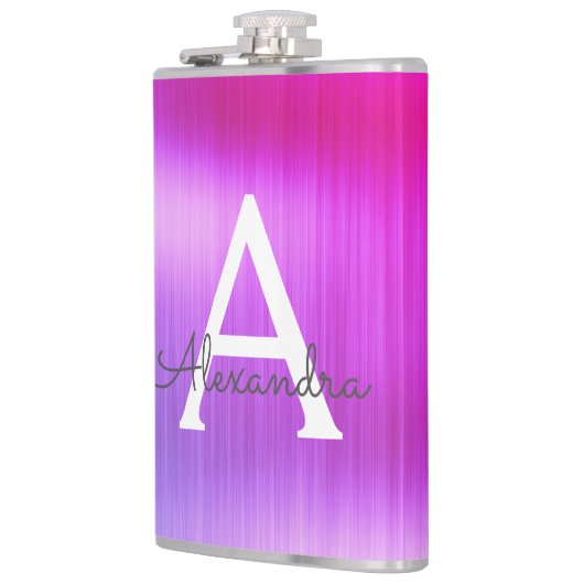 Roze - Paarse Geborsteld Metaal Monogram Naam Heupfles (Links)