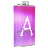 Roze - Paarse Geborsteld Metaal Monogram Naam Heupfles (Rechts)