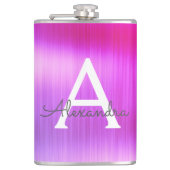 Roze - Paarse Geborsteld Metaal Monogram Naam Heupfles (Voorkant)