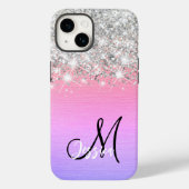 Roze Paarse Geborsteld Metaal Zilver Glitter Monog Case-Mate iPhone Case (Achterkant)