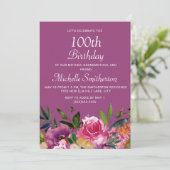 Roze Paarse geel Floral 100th Birthday Kaart (Staand voorkant)