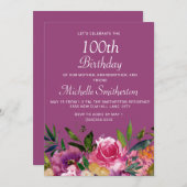 Roze Paarse geel Floral 100th Birthday Kaart (Voorkant / Achterkant)