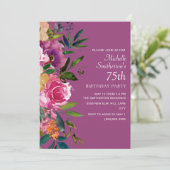 Roze Paarse geel Floral 75th Birthday Kaart (Staand voorkant)