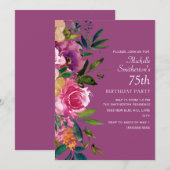 Roze Paarse geel Floral 75th Birthday Kaart (Voorkant / Achterkant)