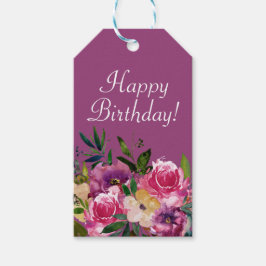 Roze Paarse geel Floral Birthday Happy Birthday Cadeaulabel