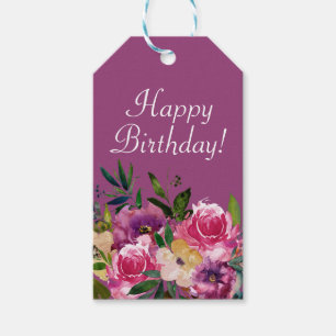 Roze Paarse geel Floral Birthday Happy Birthday Cadeaulabel