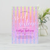 Roze Paarse Geel Sweet Sixteen Verjaardagsscript Kaart (Staand voorkant)