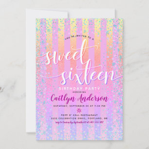 Roze Paarse Geel Sweet Sixteen Verjaardagsscript Kaart