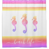 Roze paarse geel zeepaardstrand leven script vet douchegordijn (Voorkant)