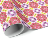 Roze Paarse Gele Bloemen Patroon Gift Wrap Cadeaupapier (Rol Hoek)
