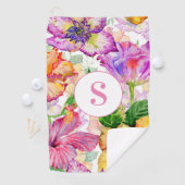 Roze Paarse Gele Bloemige Monogram Golfhanddoek (Insitu)