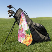 Roze Paarse Gele Bloemige Monogram Golfhanddoek (Groen)